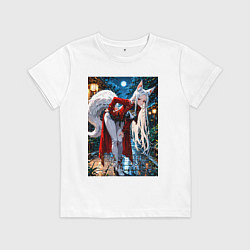 Футболка хлопковая детская Белоснежная лиса лунной ночью, цвет: белый