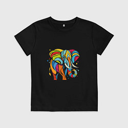 Футболка хлопковая детская Разноцветный слон, цвет: черный