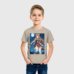 Футболка хлопковая детская Рафталия сражается в ночи, цвет: миндальный — фото 2