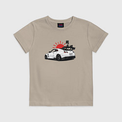 Футболка хлопковая детская Авто и иероглифы, цвет: миндальный