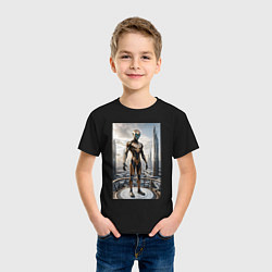Футболка хлопковая детская Инопланетянин в городе будущего, цвет: черный — фото 2