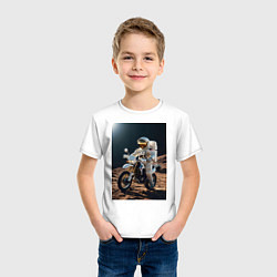 Футболка хлопковая детская Космонавт ездит на мотоцикле по Луне, цвет: белый — фото 2