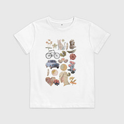 Футболка хлопковая детская Ретро коллаж, цвет: белый