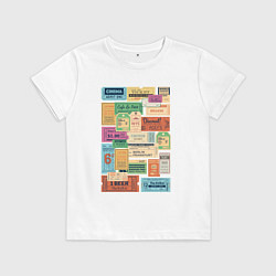 Футболка хлопковая детская Ретро билеты марки, цвет: белый