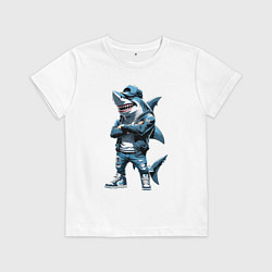 Футболка хлопковая детская Акула в кепке, цвет: белый