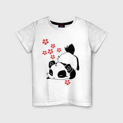 Футболка хлопковая детская Цветочная панда, цвет: белый
