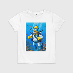 Футболка хлопковая детская Homer diving - ai art fantasy, цвет: белый