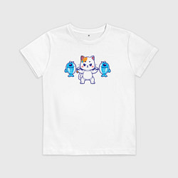 Футболка хлопковая детская Котёнок атлет, цвет: белый