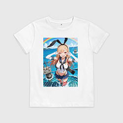 Футболка хлопковая детская Марин Китагава косплей аниме Флотская коллекция, цвет: белый