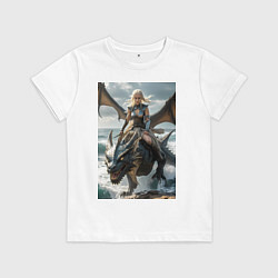 Футболка хлопковая детская Девушка летит на драконе в стиле Игры престолов, цвет: белый