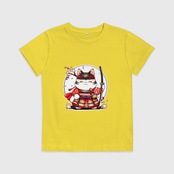 Футболка хлопковая детская Кот самурай на фоне луны, цвет: желтый
