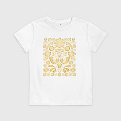 Футболка хлопковая детская Обережный узор позолота - птицы счастья, цвет: белый