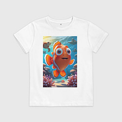 Футболка хлопковая детская Рыбка клоун плавает с черепахами, цвет: белый