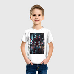 Футболка хлопковая детская Железный человек посреди ночного города, цвет: белый — фото 2