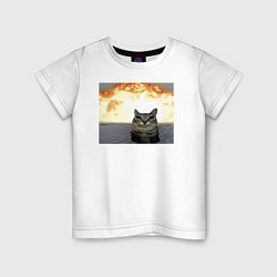 Футболка хлопковая детская Кот со взрывом - silly cat meme, цвет: белый