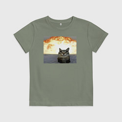 Футболка хлопковая детская Кот со взрывом - silly cat meme, цвет: авокадо
