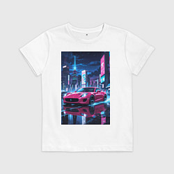 Футболка хлопковая детская Вишневый спорткар по мокрой дороге, цвет: белый