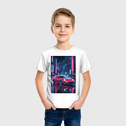 Футболка хлопковая детская Вишневый спорткар по мокрой дороге, цвет: белый — фото 2