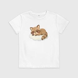 Футболка хлопковая детская Милый енот на облачке, цвет: белый