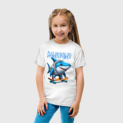 Футболка хлопковая детская Акула крутой скейтбордист - нейроарт фантазия, цвет: белый — фото 2