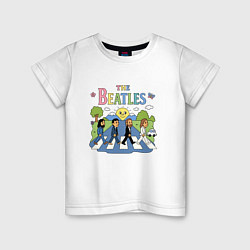 Футболка хлопковая детская The Beatles мультяшный стиль, цвет: белый