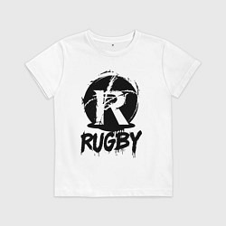 Футболка хлопковая детская Регби черной краской, цвет: белый