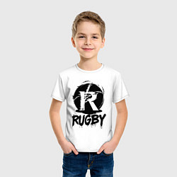 Футболка хлопковая детская Регби черной краской, цвет: белый — фото 2