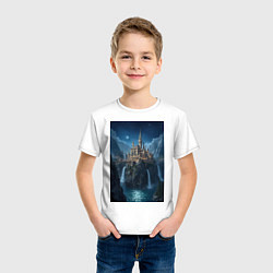 Футболка хлопковая детская Замок в стиле Хогвартс под звездным небом, цвет: белый — фото 2