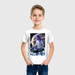 Футболка хлопковая детская Девушка космо DJ на фоне сатурна, цвет: белый — фото 2