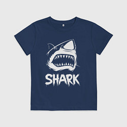 Футболка хлопковая детская Агрессивная пасть акулы, цвет: тёмно-синий