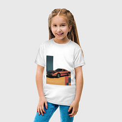 Футболка хлопковая детская Ретрофутуризм спорткар поп-арт 1970-е, цвет: белый — фото 2