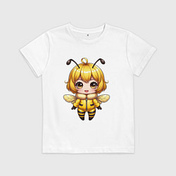 Футболка хлопковая детская Девочка-пчелка в стиле чибика, цвет: белый