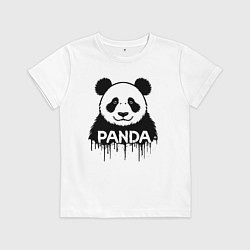 Футболка хлопковая детская Панда черной краской, цвет: белый