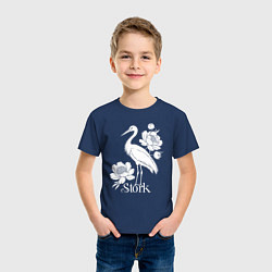 Футболка хлопковая детская Аист с цветами, цвет: тёмно-синий — фото 2