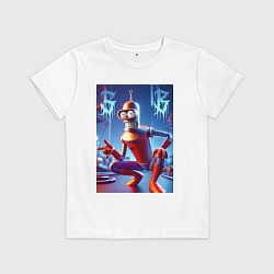 Футболка хлопковая детская Бендер-паук мем коллаба, цвет: белый