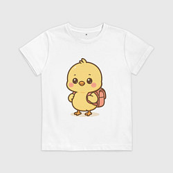 Футболка хлопковая детская Цыпленок с рюкзаком, цвет: белый