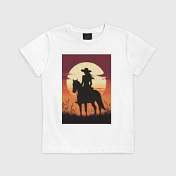 Футболка хлопковая детская Всадница в стиле дикого запада, цвет: белый