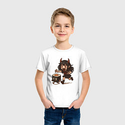 Футболка хлопковая детская Девочка зомби бежит за роллом, цвет: белый — фото 2