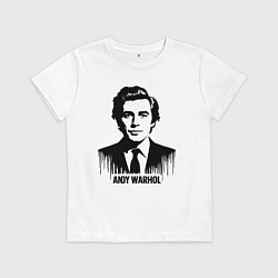 Футболка хлопковая детская Портрет Энди Уорхола в каплях краски, цвет: белый