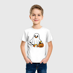 Футболка хлопковая детская Утенок в костюме приведения - Хэллоуин, цвет: белый — фото 2