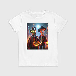 Детская футболка Бендер и Фрай в шляпе - ночь на хэллоуин