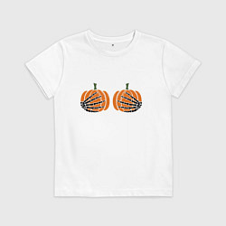 Футболка хлопковая детская Хэллоуин Тыквы на груди, цвет: белый