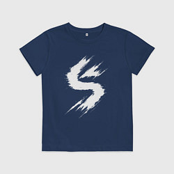 Футболка хлопковая детская S силуэт в стиле глитч, цвет: тёмно-синий
