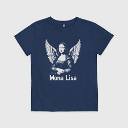 Футболка хлопковая детская Мона Лиза с крыльями, цвет: тёмно-синий