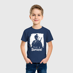 Футболка хлопковая детская Портрет самурая, цвет: тёмно-синий — фото 2