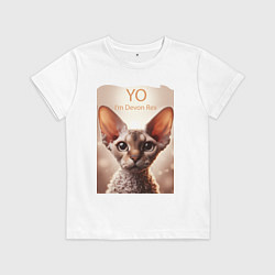 Футболка хлопковая детская Yo - Im Devon Rex, цвет: белый