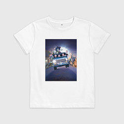 Футболка хлопковая детская Семейка Аддамс в машине, цвет: белый