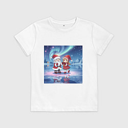 Футболка хлопковая детская Дед Мороз и Снегурочка: новогодний танец на льду, цвет: белый