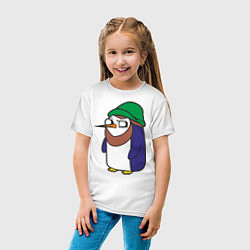 Футболка хлопковая детская Пингвин в шапке, цвет: белый — фото 2