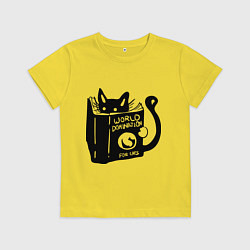 Футболка хлопковая детская Кот с книгой, цвет: желтый